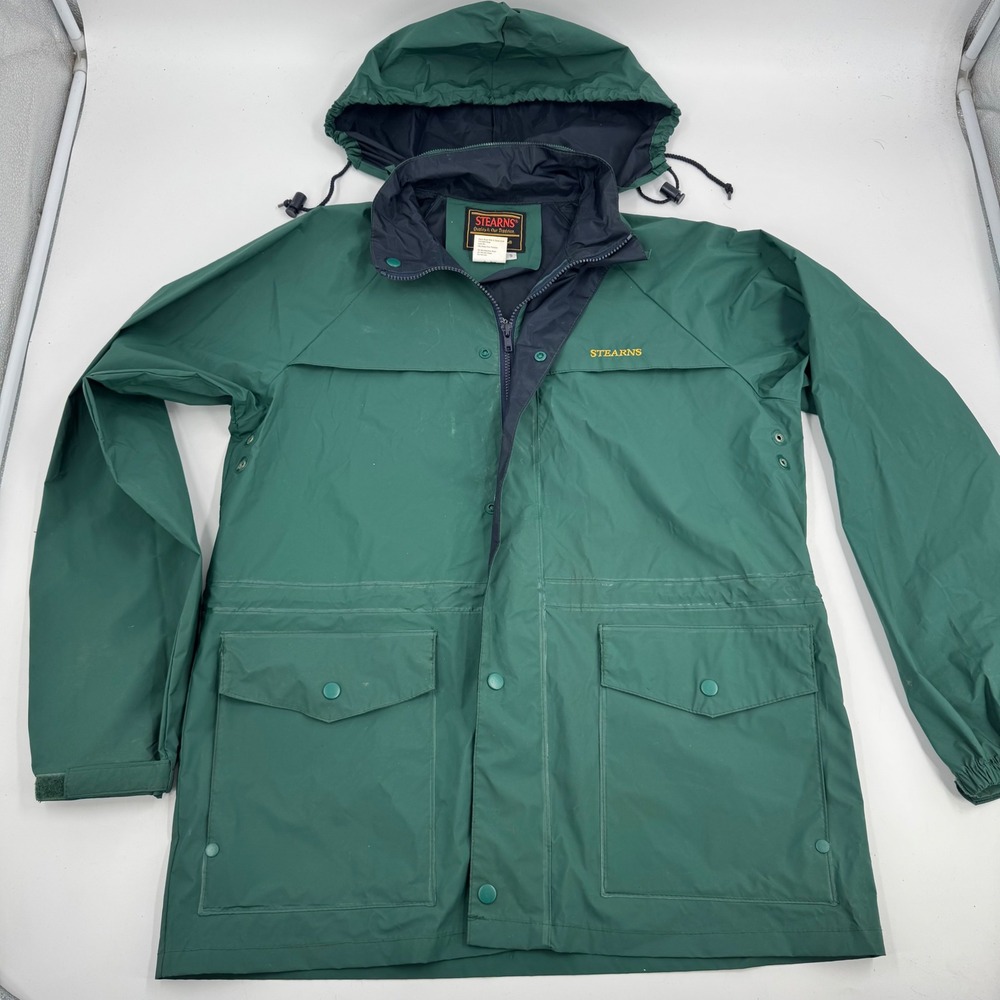 STEARNS Dry Wear Waterproof Rain Jacket Hooded Green Model 8176 Size S